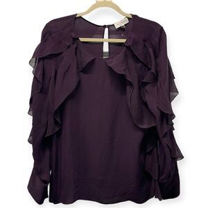 VALENTINA SHAH Purple Plum Ruffle Long sleeve Silk Blouse, NWOT